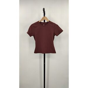Quince Women Brown Stretch Cotton Jersey Fitted T-Shirt Sleeved Top S